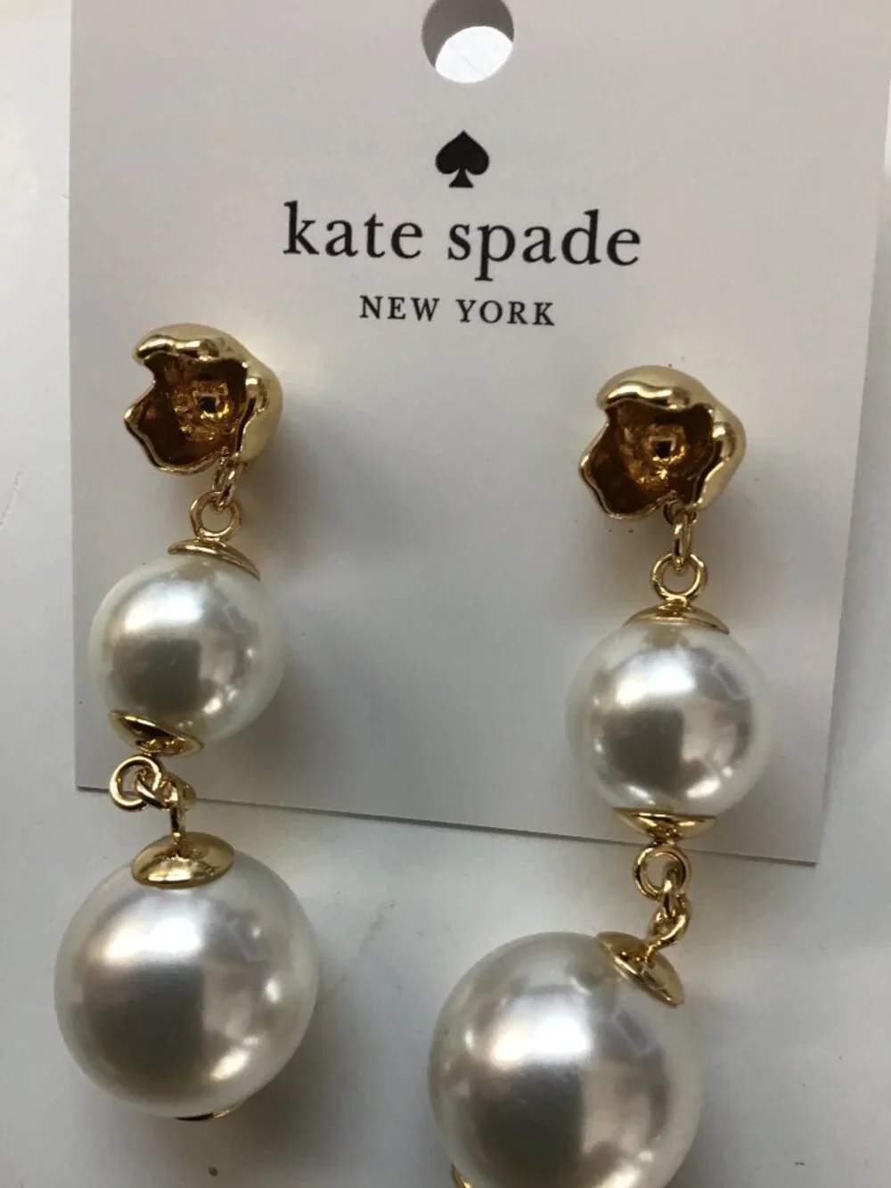 Kate Spade New Linear 2 Pearl and Gold Flower Earrings